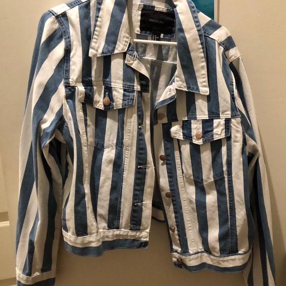 Forever 21 Jackets & Blazers - Denim blue and white striped Jean jacket
